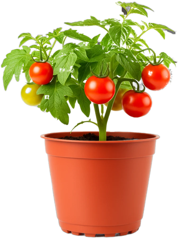 Tomateiro com frutos maduros cultivado em vaso com substrato Basaplant